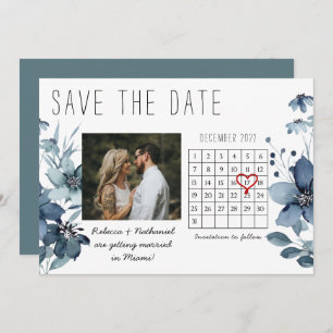 Blue Floral Watercolor Save the Date Kalender Ankündigung