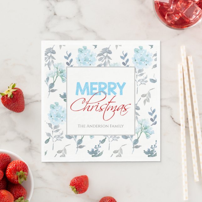 Blue Floral Watercolor Weihnachten | Paper Napkin Serviette (Beispiel)