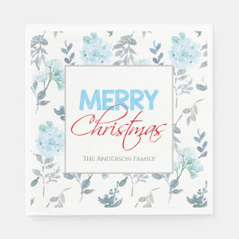 Blue Floral Watercolor Weihnachten | Paper Napkin Serviette