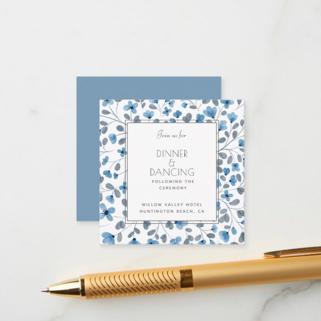 Blue Floral Wedding Card Begleitkarte (Vorderseite/Rückseite Beispiel)