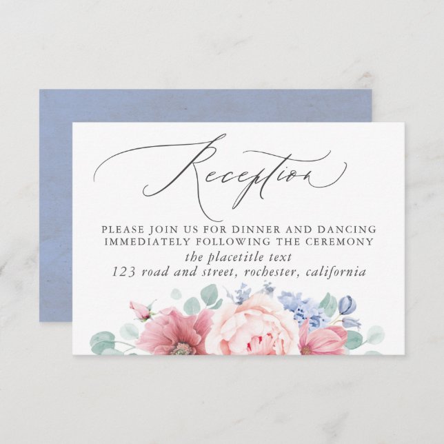 Blue Floral Wedding Card Begleitkarte (Vorne/Hinten)