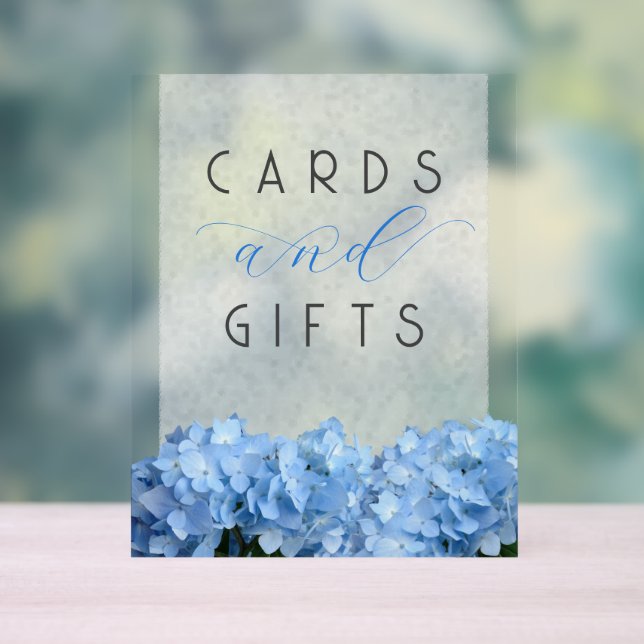 Blue Floral Wedding Cards n Gifts Table Acrylschild (Neutral)
