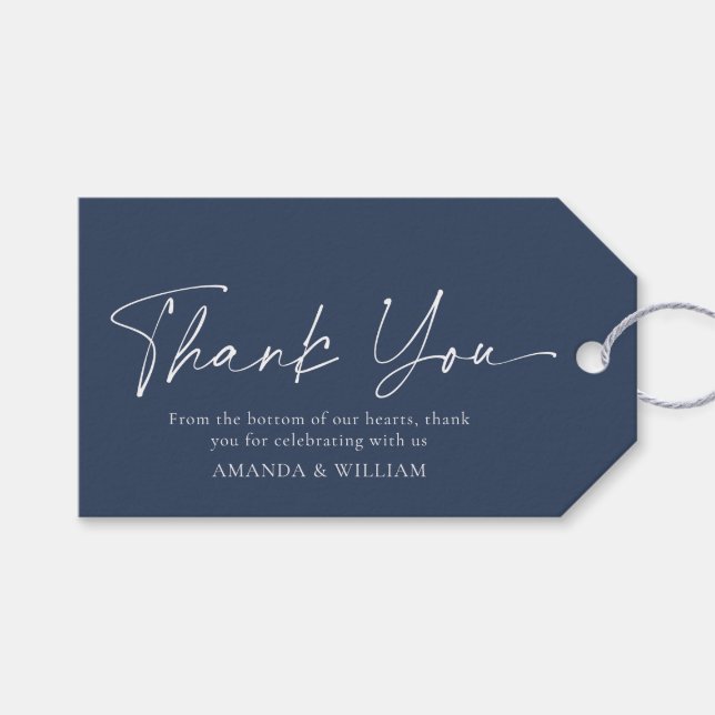 Blue Floral Wedding Danke Tag Geschenkanhänger (Vorderseite (Horizontal))