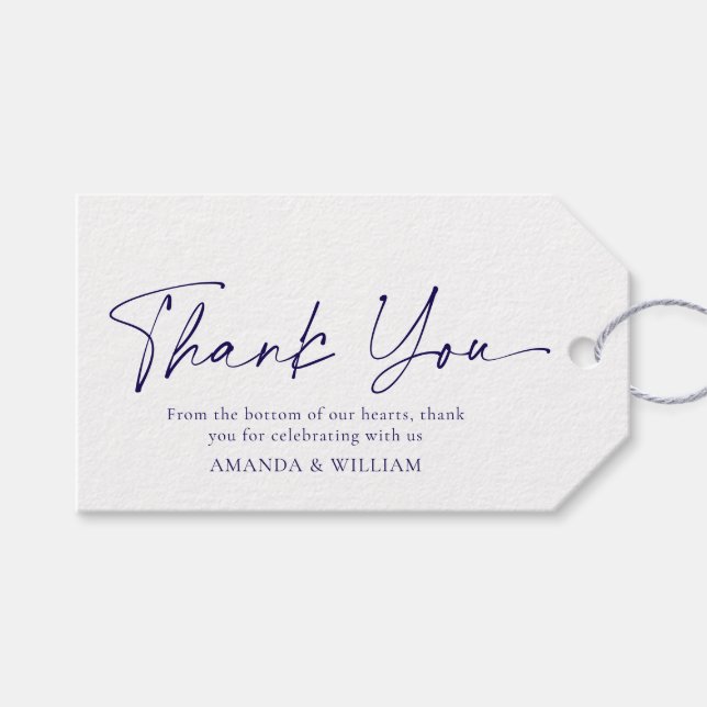 Blue Floral Wedding Danke Tag Geschenkanhänger (Vorderseite (Horizontal))