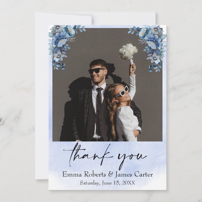 Blue Floral Wedding Dankeschön Karten (Vorderseite)