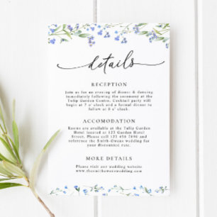 Blue Floral Wedding Details Umschließungskarte Begleitkarte