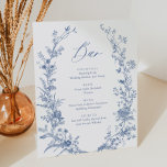 Blue Floral Wedding Drink Bar Menu Sockelschild<br><div class="desc">Blue Floral Wedding Drink Bar Menu Sign</div>