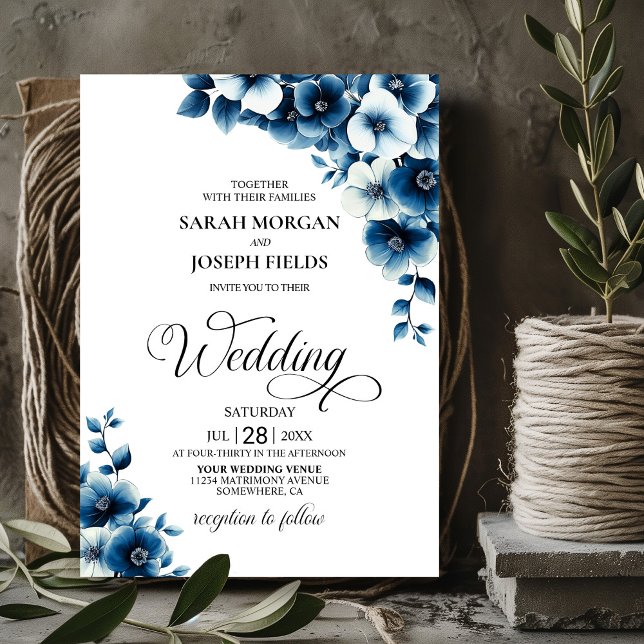 Blue Floral Wedding Einladung (Von Creator hochgeladen)