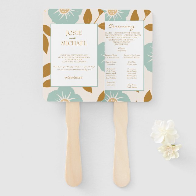 Blue Floral Wedding Fächer (Vorne und Hinten)