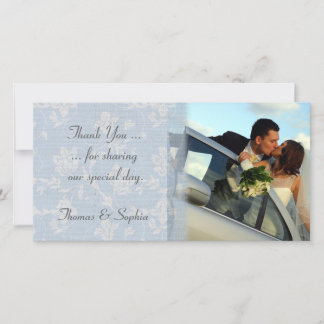 Blue Floral Wedding Foto Card Dankeskarte