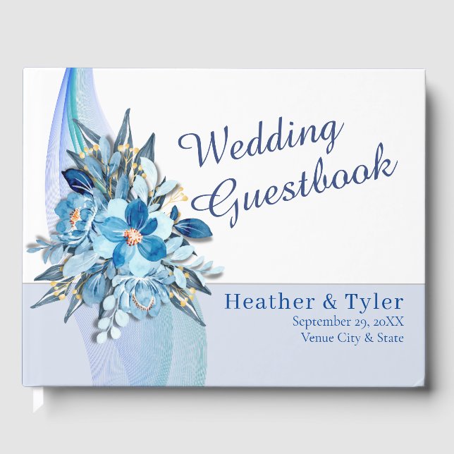 Blue Floral Wedding Guest Book Gästebuch (Vorderseite)