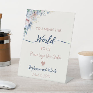 Blue Floral Wedding Guest Globe Sign Sockelschild