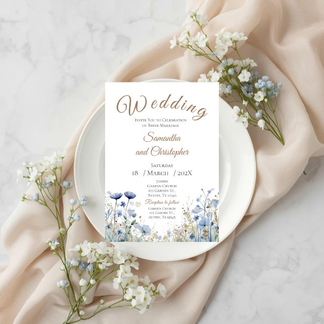Blue Floral Wedding Invitation Einladung (Von Creator hochgeladen)