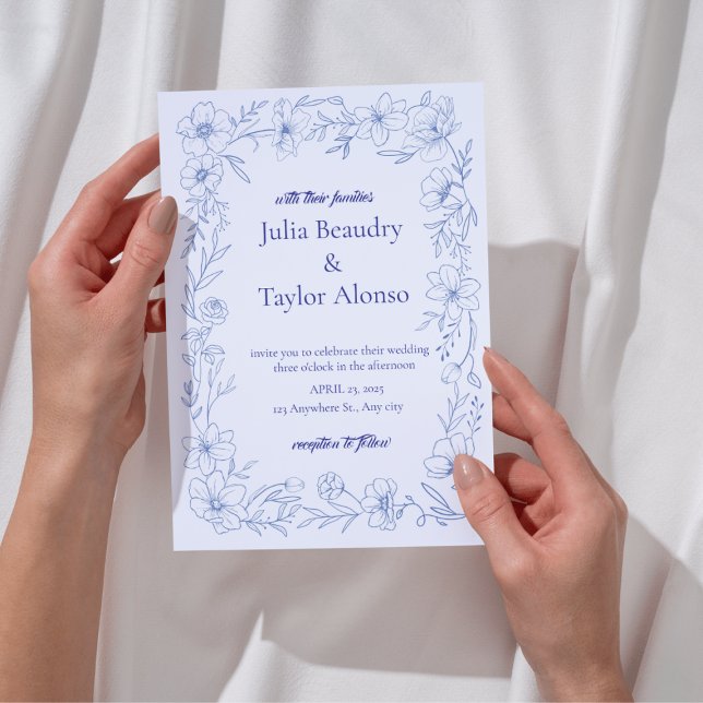 Blue Floral Wedding Invitation with White Dove | E Einladung (Von Creator hochgeladen)