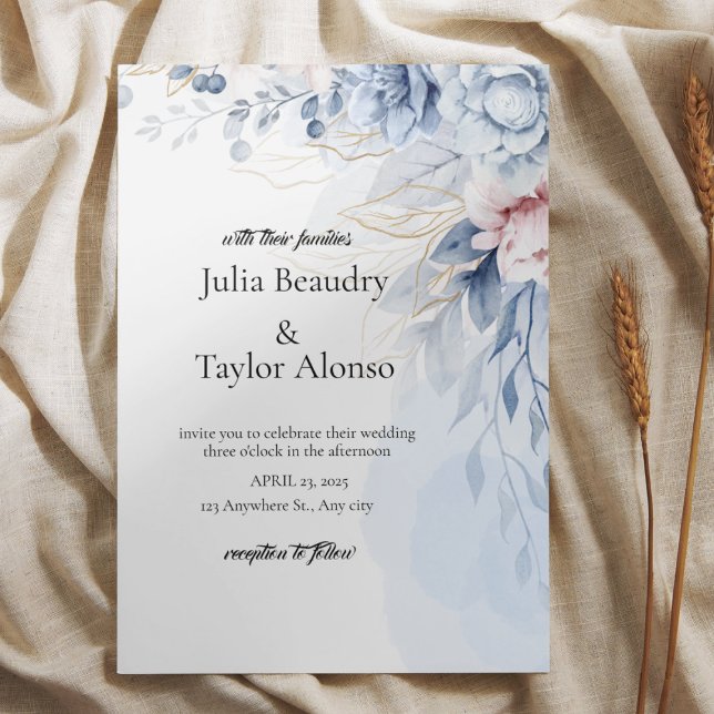 Blue Floral Wedding Invitation with White Dove | E Einladung (Von Creator hochgeladen)