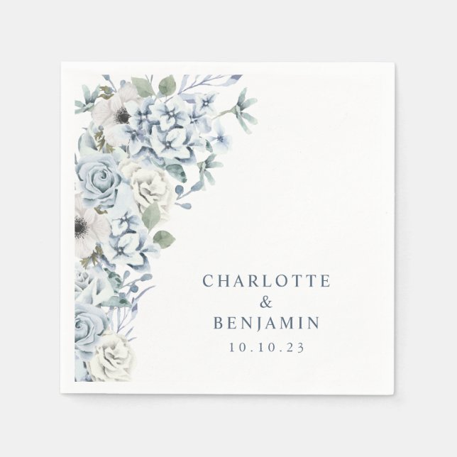 Blue Floral Wedding Napkin Serviette (Vorderseite)