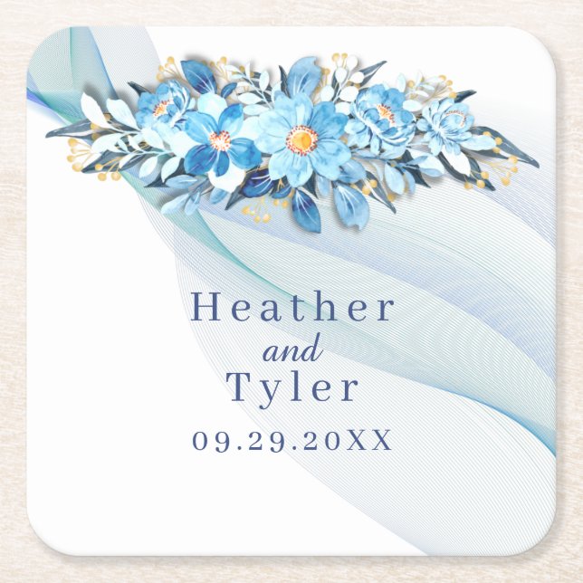 Blue Floral Wedding Paper Untersetzer (Vorderseite)