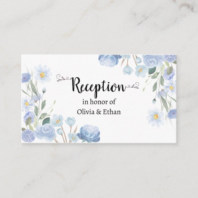 Blue Floral Wedding Reception Card Begleitkarte (Vorderseite)
