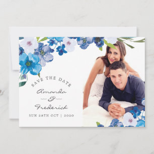 Blue Floral Wedding rettet das Datum Save The Date