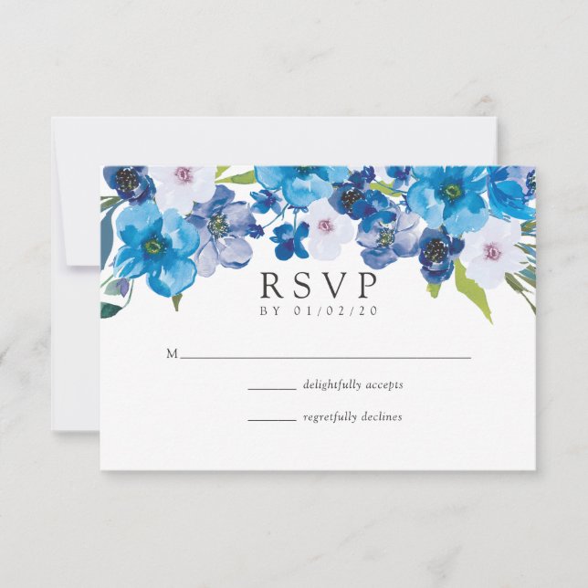 Blue Floral Wedding RSVP (Vorderseite)