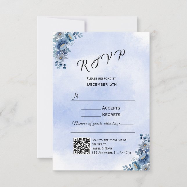 Blue Floral Wedding RSVP Cards Karte (Vorderseite)