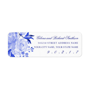 Blue Floral Wedding Rücksendeadresse