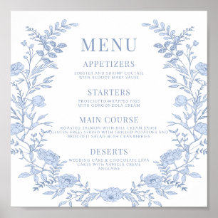 Blue Floral Wedding Square Poster