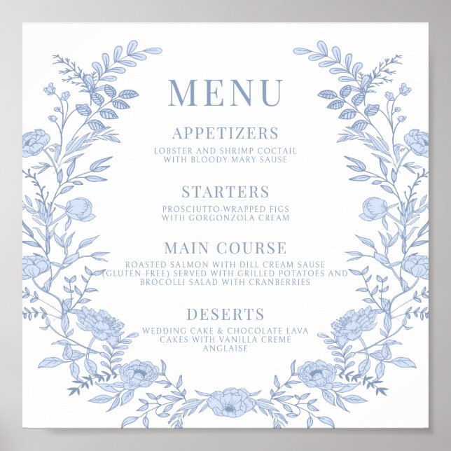 Blue Floral Wedding Square Poster (Vorne)