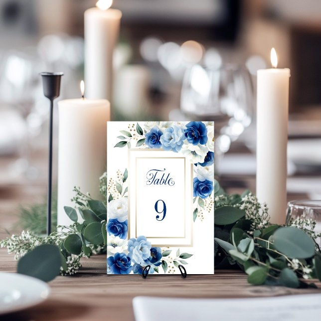 Blue Floral Wedding Tischnummer (Von Creator hochgeladen)