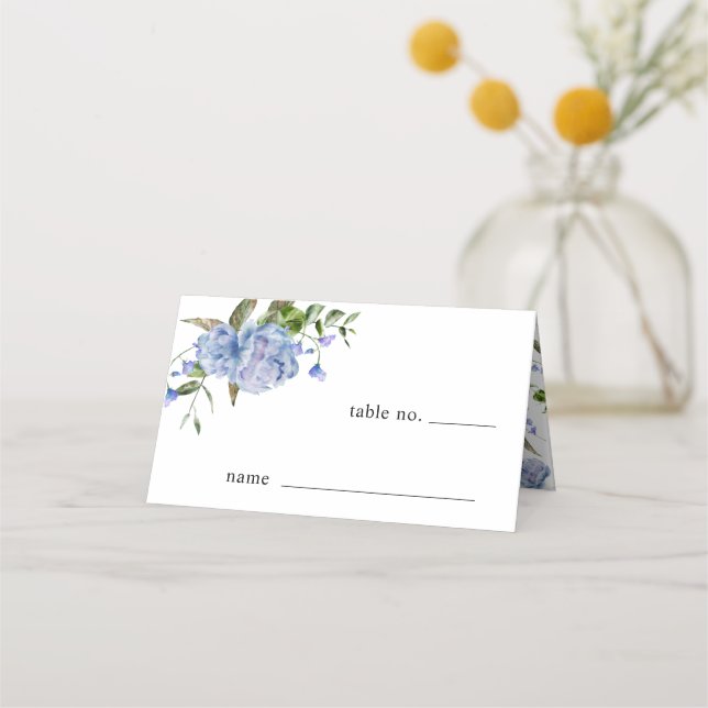 Blue Floral Wedding Tischnummer Platzkarte (Vorderseite)