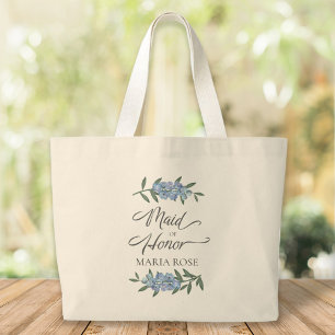 Blue Floral Wedding Trauzeugin Custom Jumbo Stoffbeutel