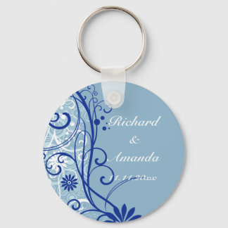 Blue Floral Wedding Wirbel Schlüsselanhänger