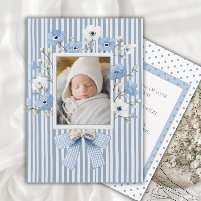 Blue Floral Whimsical Vintage Birth Announcement Einladung (Von Creator hochgeladen)