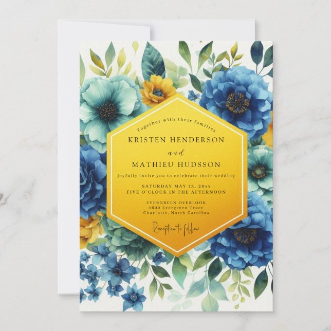 Blue Floral Whimsy Wedding Einladung (Vorderseite)
