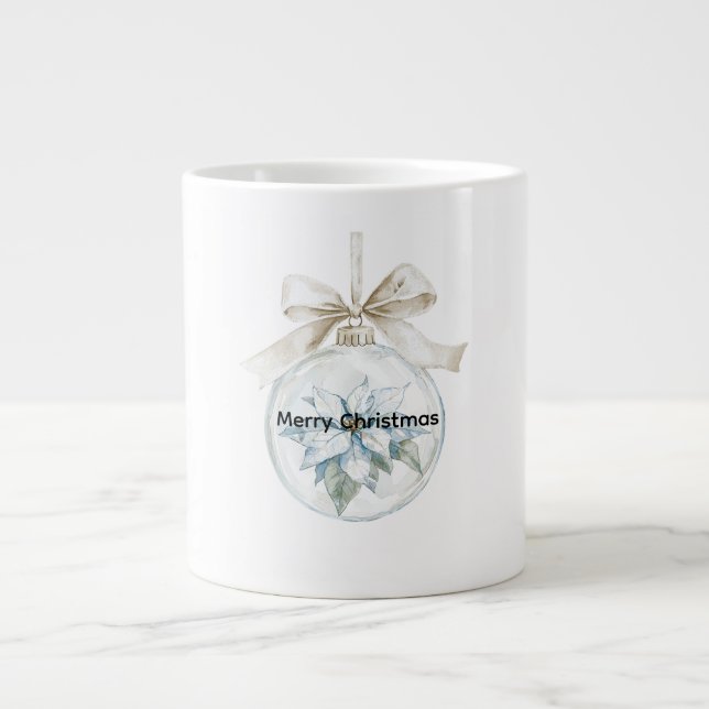 Blue Floral White Bow Weihnachtsschmuck Jumbo-Tasse (Vorderseite)