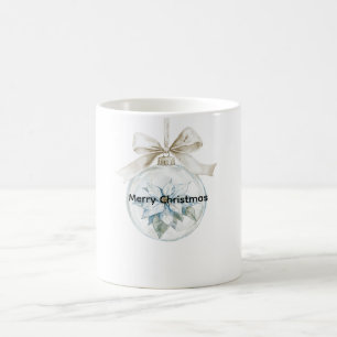 Blue Floral White Bow Weihnachtsschmuck Kaffeetasse
