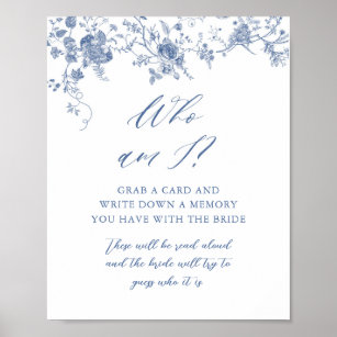Blue Floral Who I Brautparty Game Sign Poster