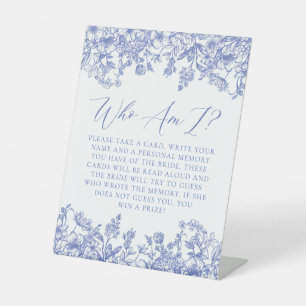 Blue Floral Who I Brautparty Game Sign Sockelschild