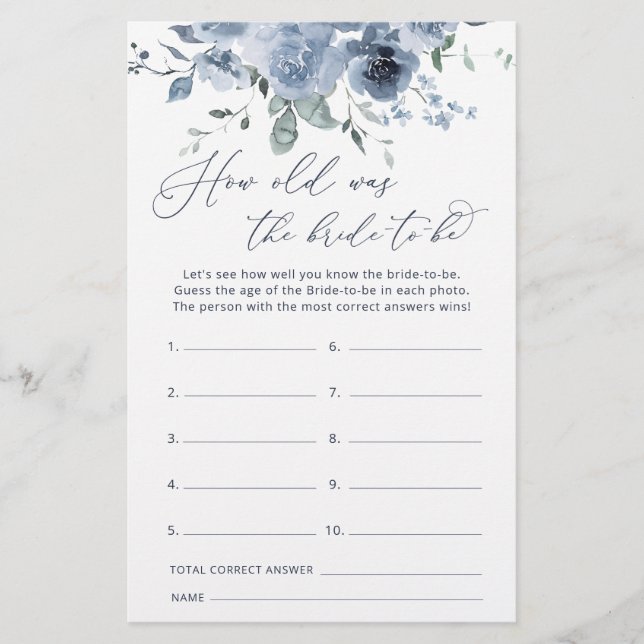 Blue Floral Wie alt ist die Braut, um zu spielen (Vorderseite)