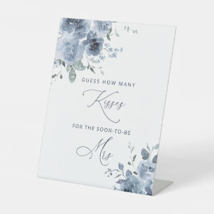 Blue Floral Wie viele Kisses Brautparty Game Sockelschild
