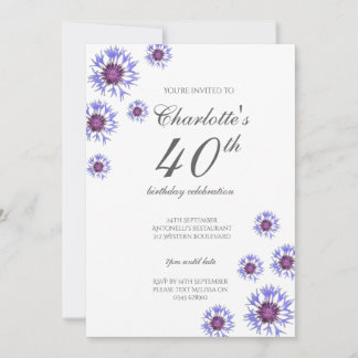 Blue Floral Wildblume 40. Geburtstag Party Einladung
