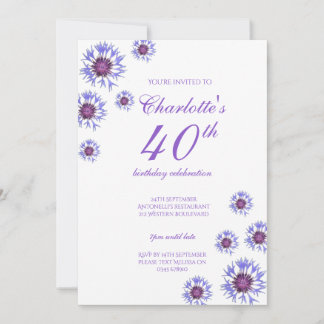 Blue Floral Wildblume 40. Geburtstag Party Einladung