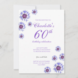 Blue Floral Wildblume 60. Geburtstagsparty Einladung