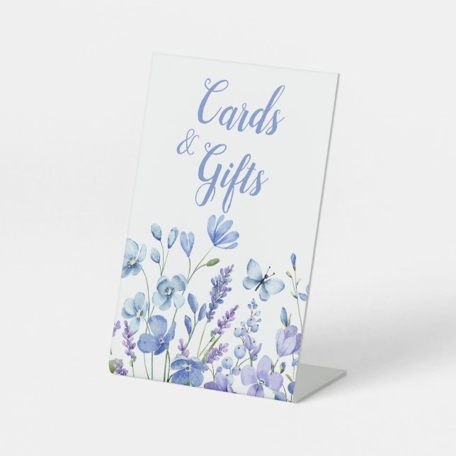 Blue Floral Wildblume Brautparty Karten Geschenke Sockelschild (Vorderseite)