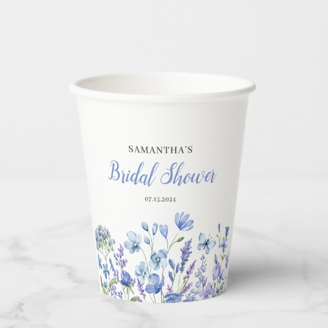 Blue Floral Wildblume Brautparty Paper Cup Pappbecher (Vorderseite)