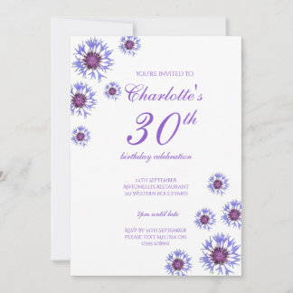 Blue Floral Wildlfower 30. Geburtstag Party Einladung