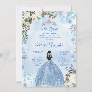 Blue Floral & Winter Holiday Mis Quince Geburtstag Einladung