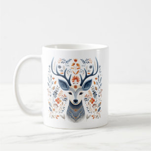 Blue Floral Winter Stag Tasse