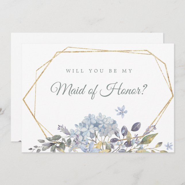 Blue Floral wird meine Trauzeugin sein Einladung (Vorne/Hinten)