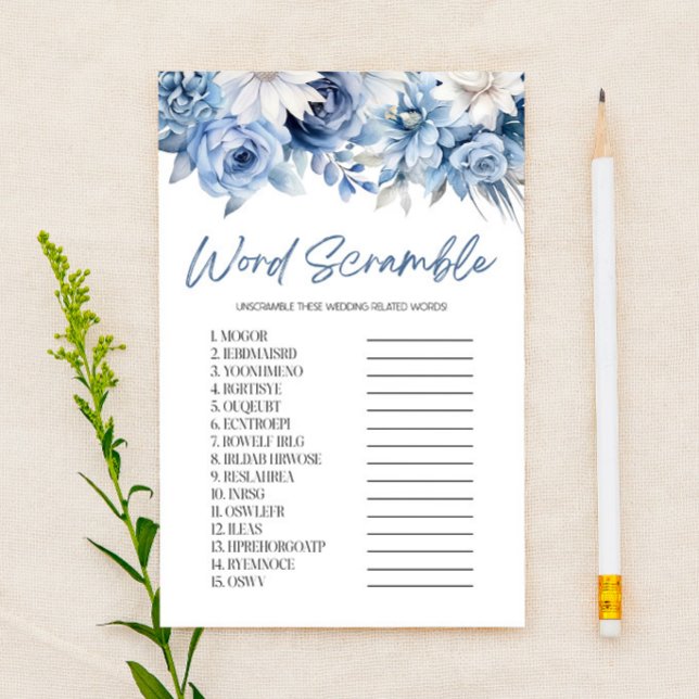 Blue Floral Word Scramble Brautparty Game Briefpapier (Von Creator hochgeladen)